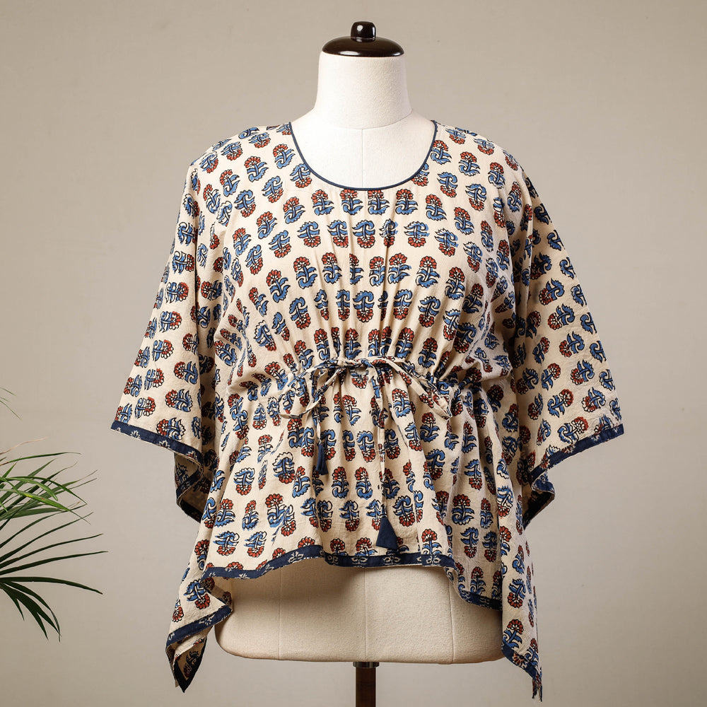 Buy Ajrakh Hand Block Printed Cotton Kaftan with Tie-Up Waist (Short) l iTokri.com