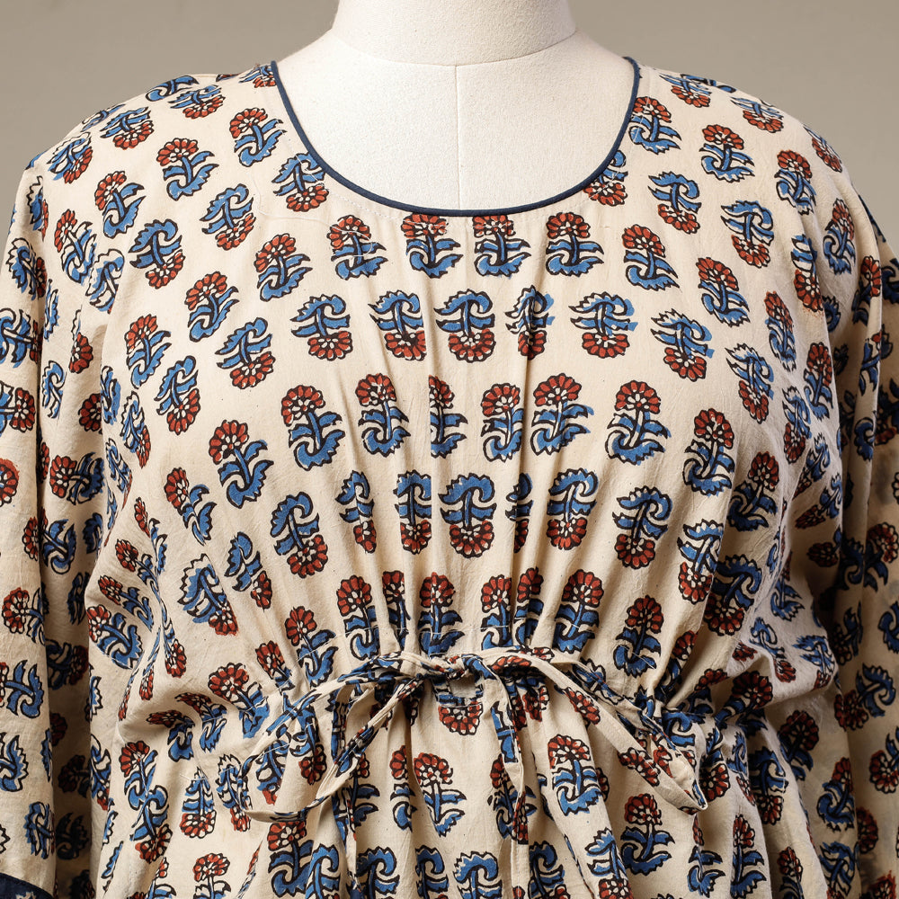 Buy Ajrakh Hand Block Printed Cotton Kaftan with Tie-Up Waist (Short) l iTokri.com
