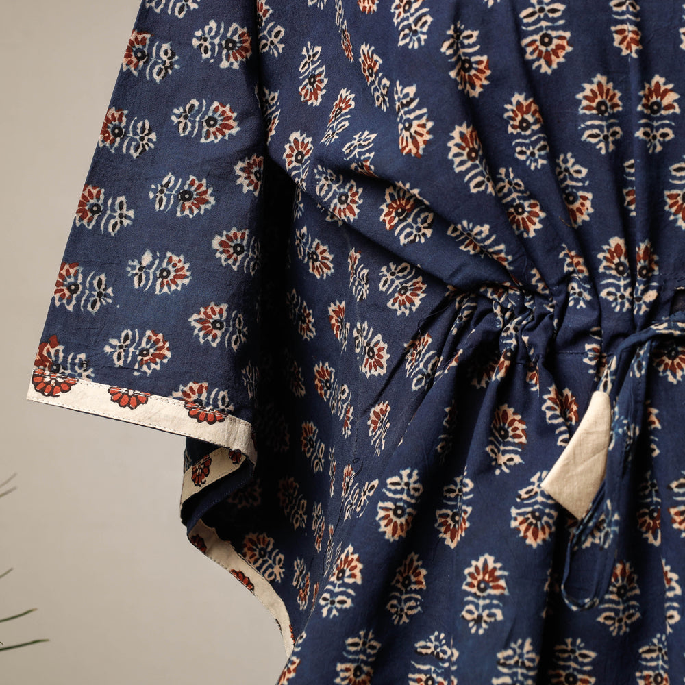 Buy Ajrakh Hand Block Printed Cotton Kaftan with Tie-Up Waist (Short) l iTokri.com