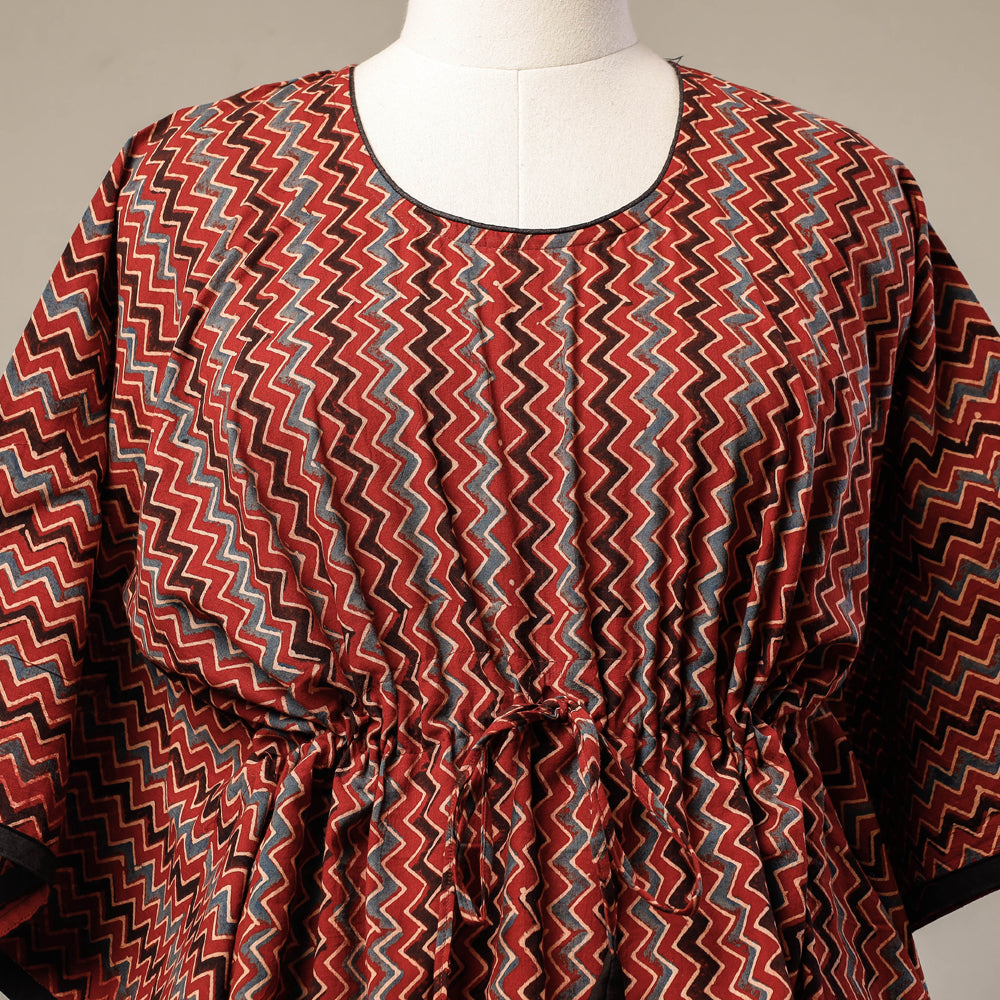 Buy Ajrakh Hand Block Printed Cotton Kaftan with Tie-Up Waist (Short) l iTokri.com