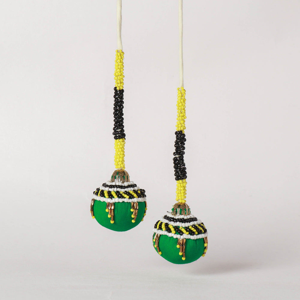 Handmade Yellow and Black Beadwork Latkan Tassels
