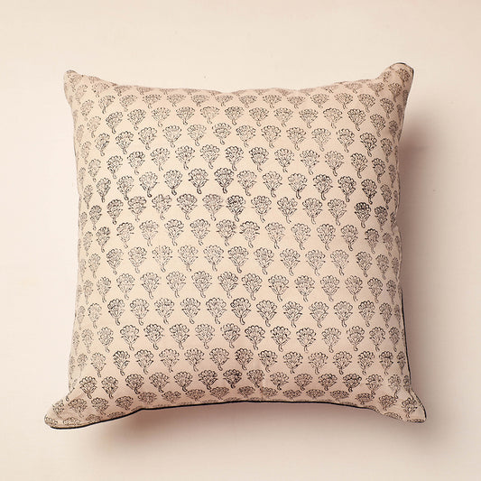 Beige - Bagh Block Printed Pure Cotton Cushion Cover (16 x 16 in)