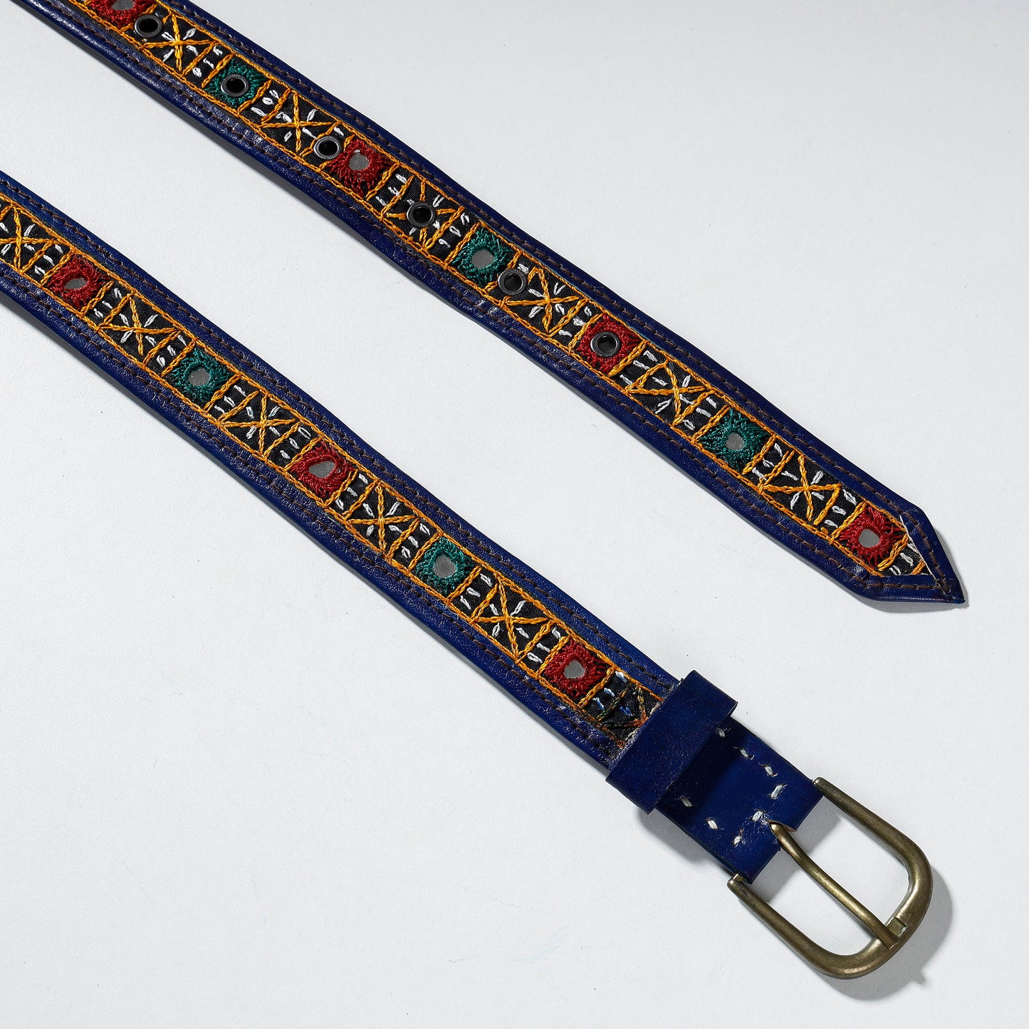 Kutch Embroidery Mirror Work Pure Leather Belt (Upto 34 in)