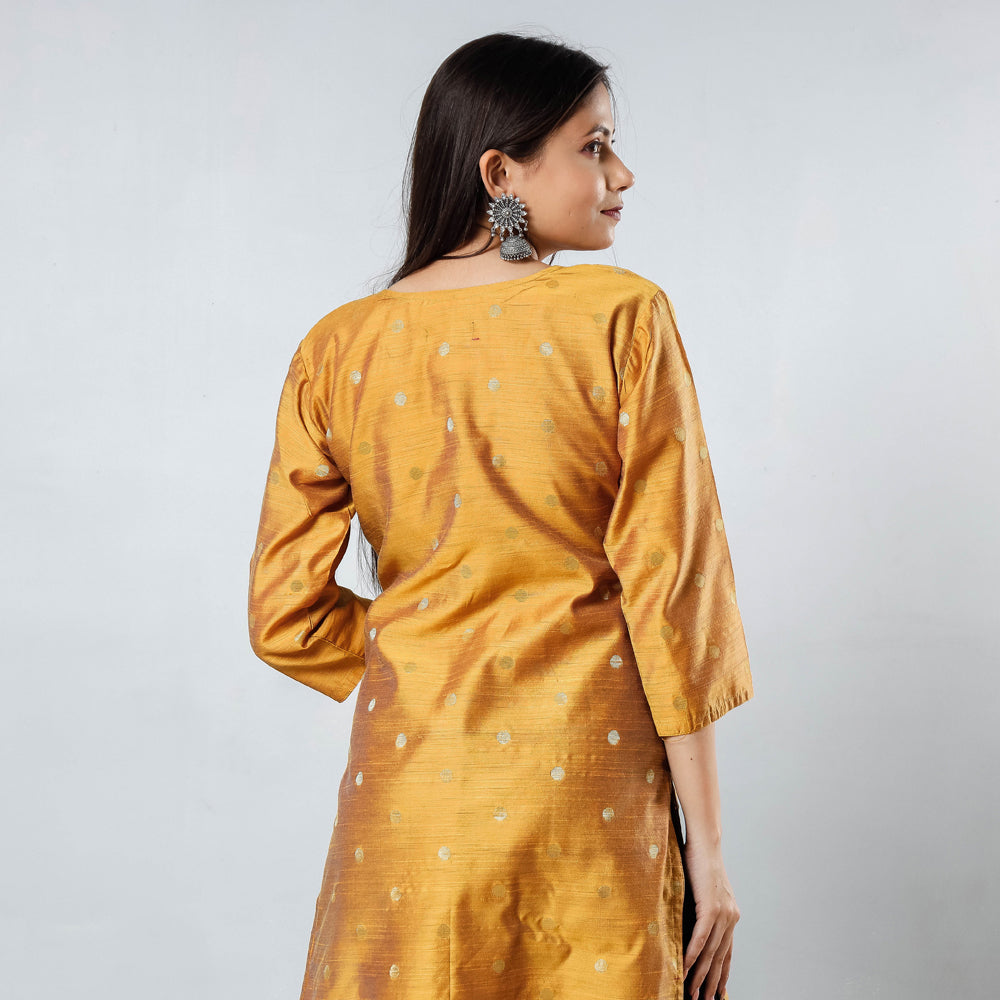 Polka Zari Butta Spun Dupion Silk Long Kurta 05 Online at iTokri.com