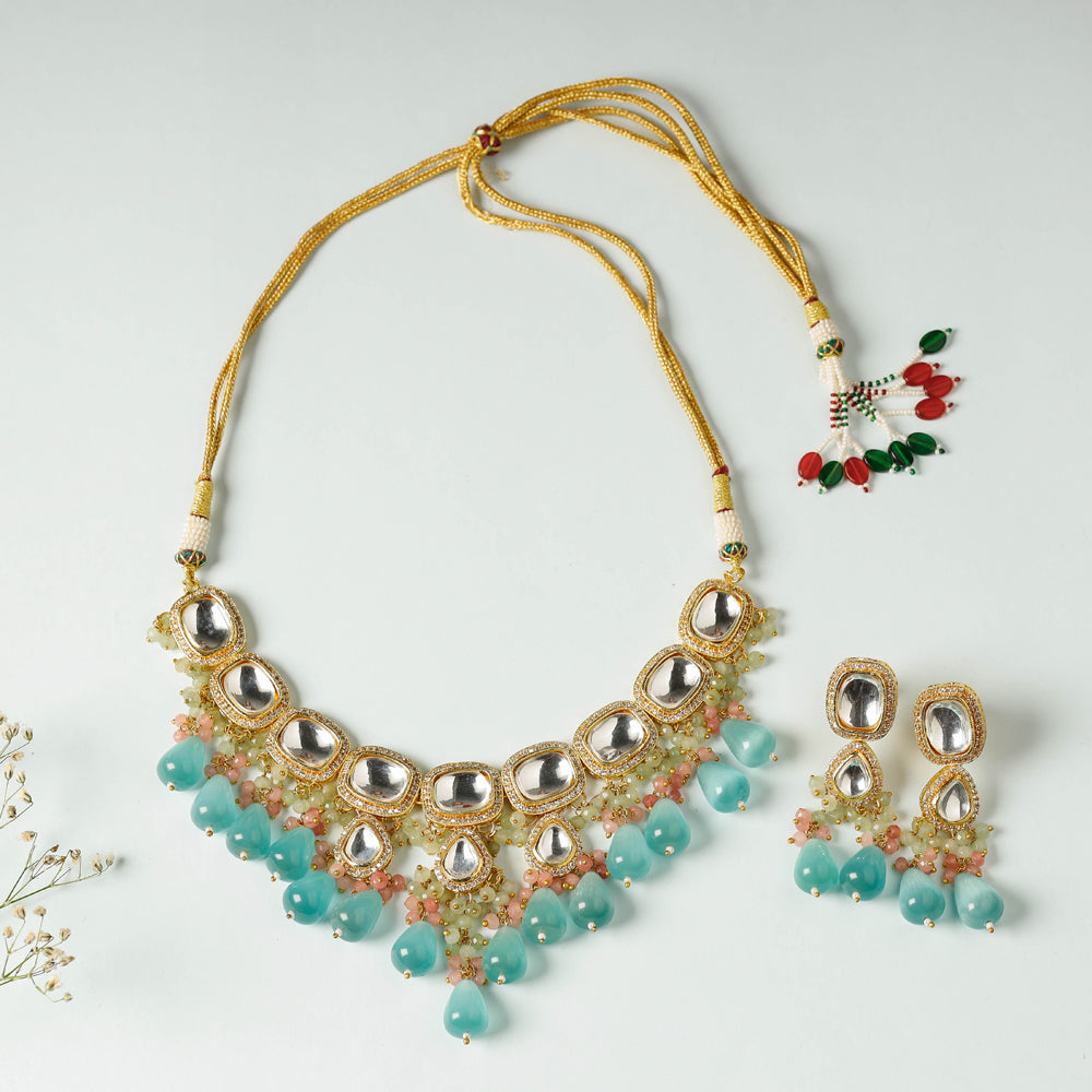 Golden Plated Brass Kundan & Stone Necklace Set