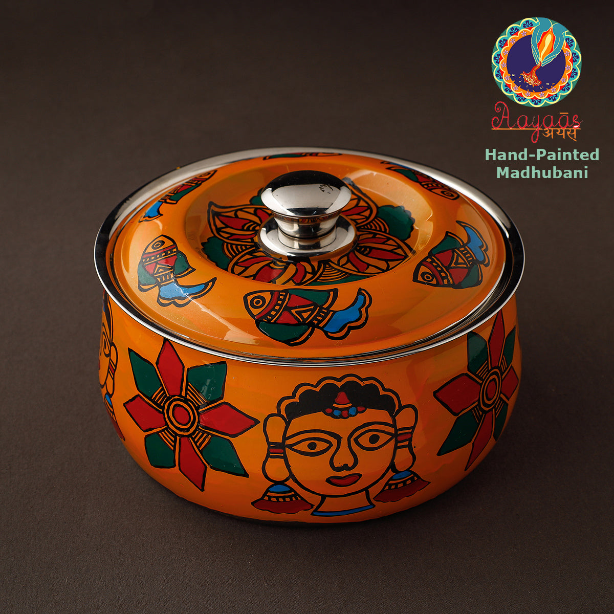 Madhubani Handpainted Stainless Steel Casserole