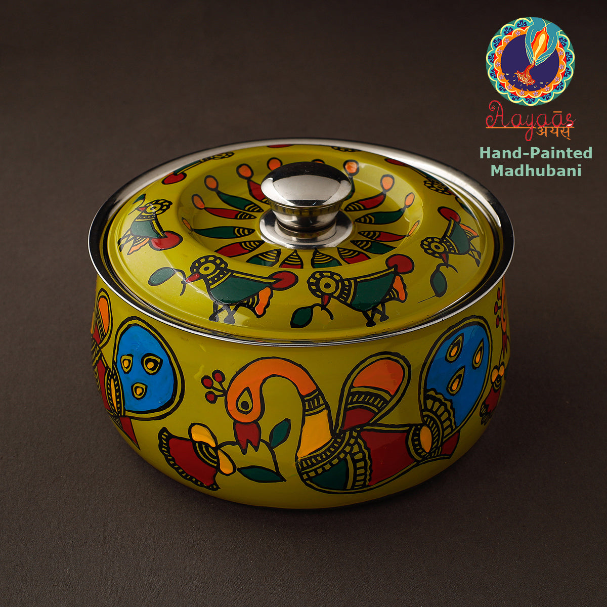 Madhubani Handpainted Stainless Steel Casserole