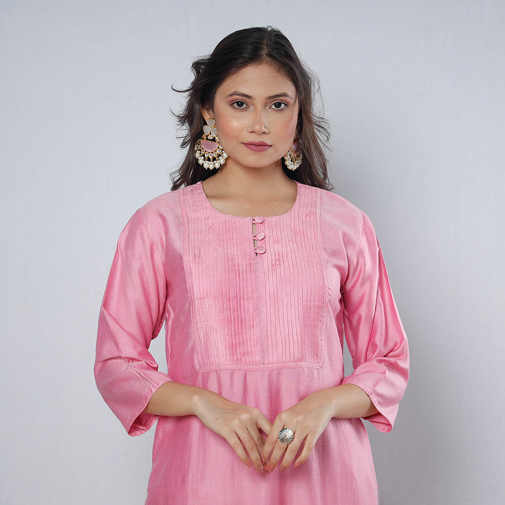 Buy Light Pink Pintuck Cotton Kurta Online - Shop for W