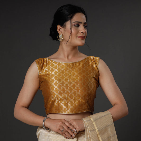 Mustard Yellow Banarasi Silk Zari Weave Stitched Blouse