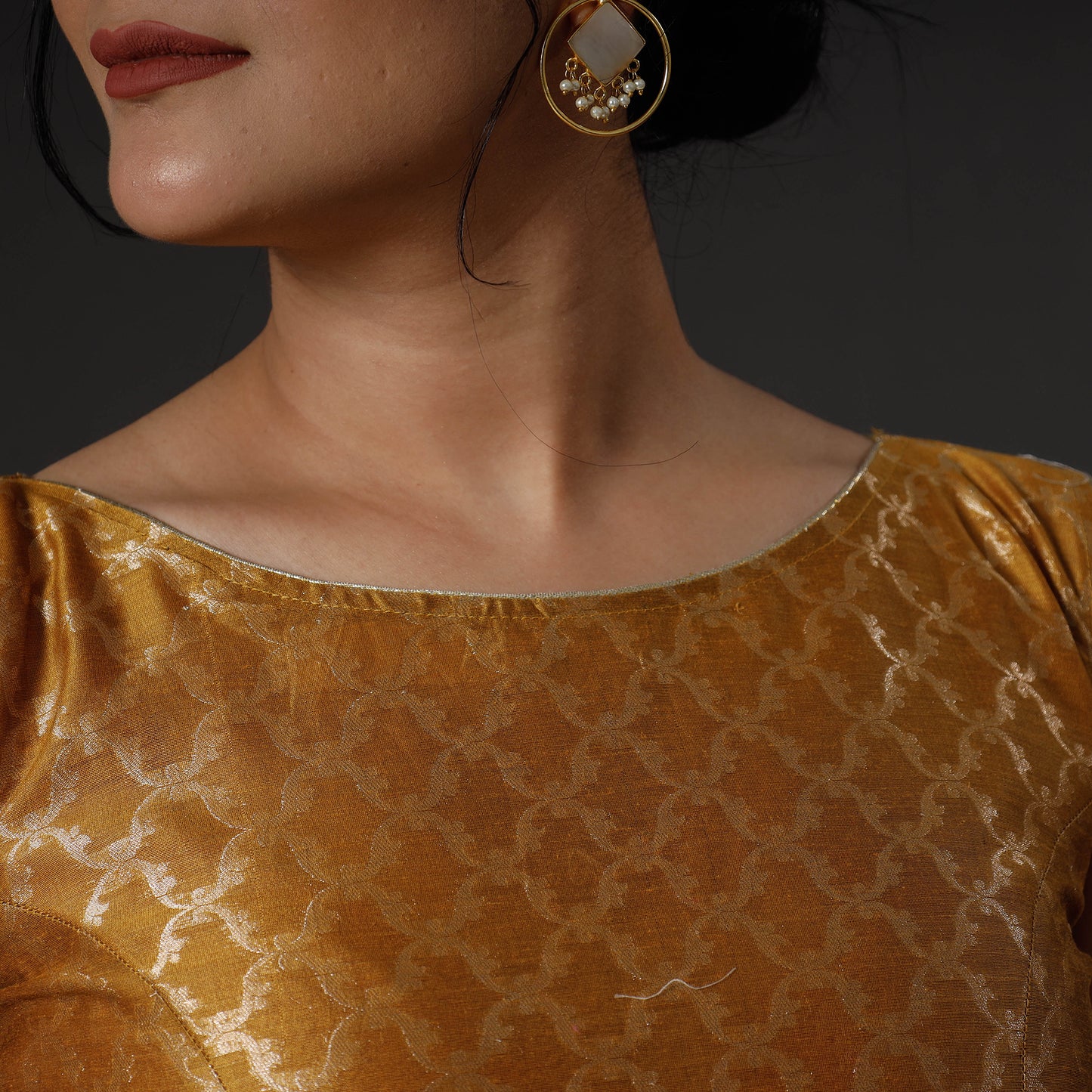 Mustard Yellow Banarasi Silk Zari Weave Stitched Blouse