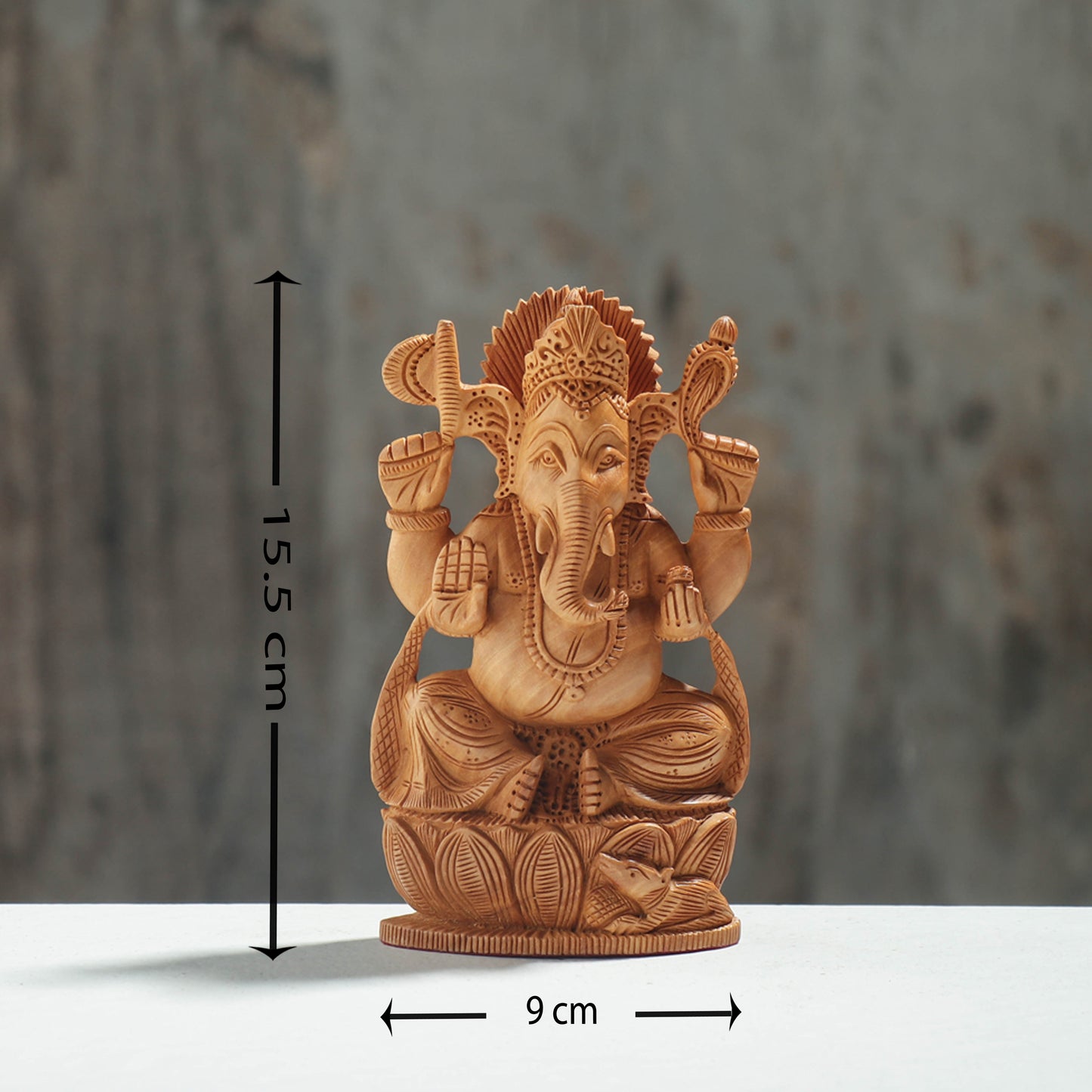 Lord Ganesha - Hand Carved Kadam Wood Handpainted Sculpture
