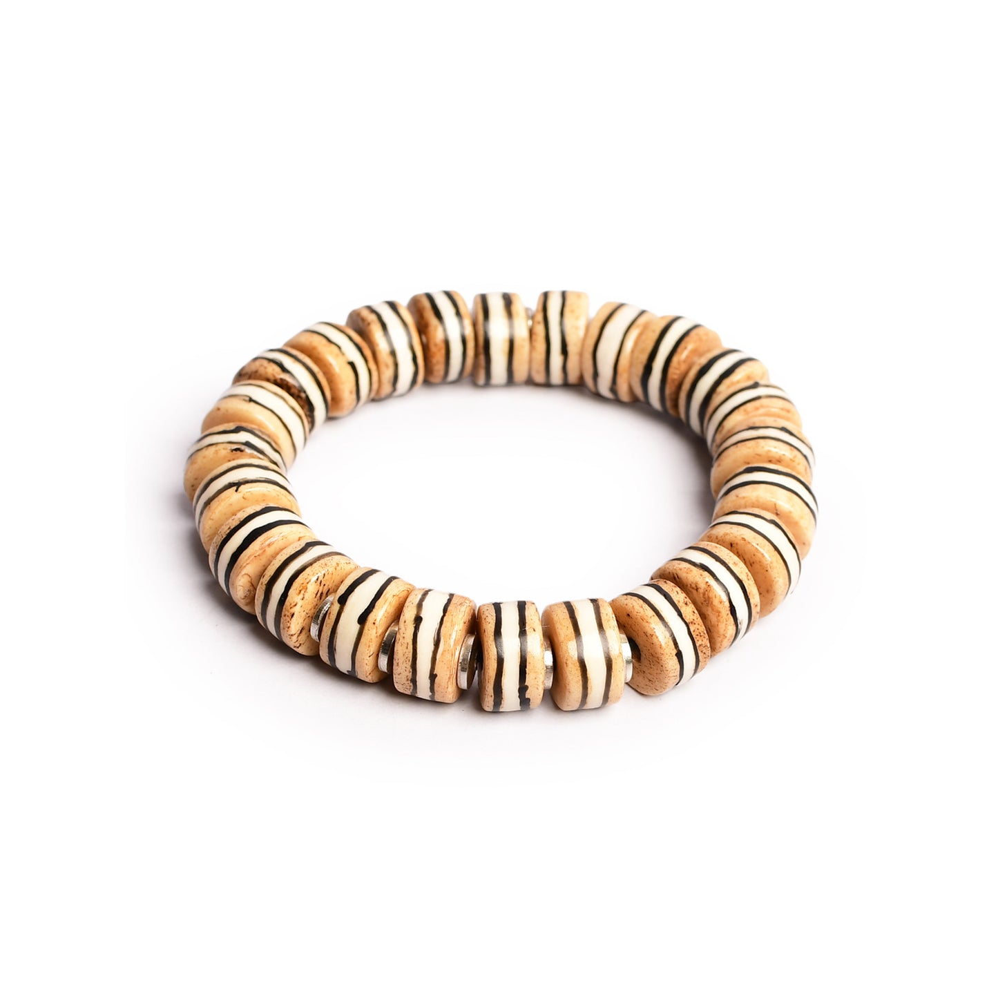 Brown & White Beaded Stretchable Bracelet by Bamboo Tree Jewels