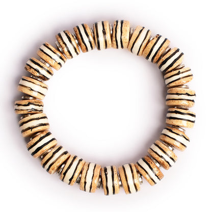 Brown & White Beaded Stretchable Bracelet by Bamboo Tree Jewels