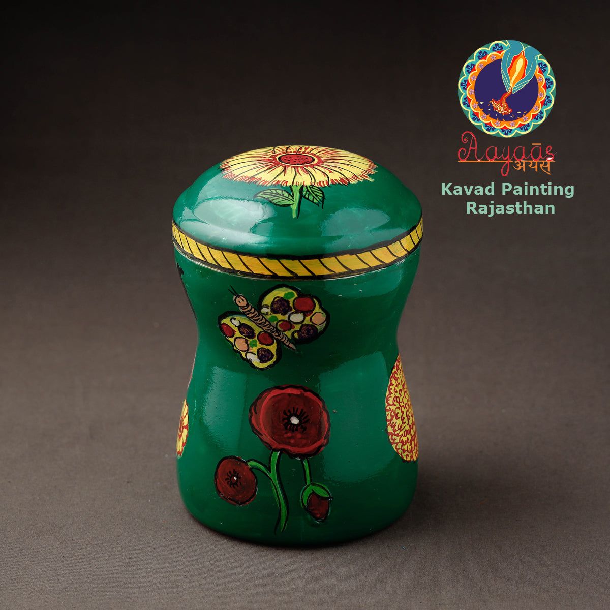 Green Kavad Handpainted Stainless Steel Multi Utility Canister