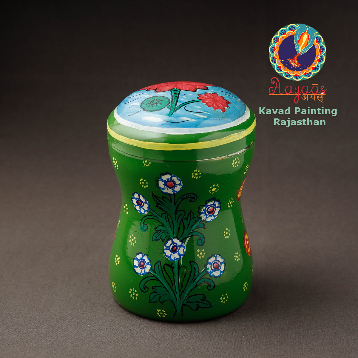 Green - Kavad Handpainted Stainless Steel Multi Utility Container