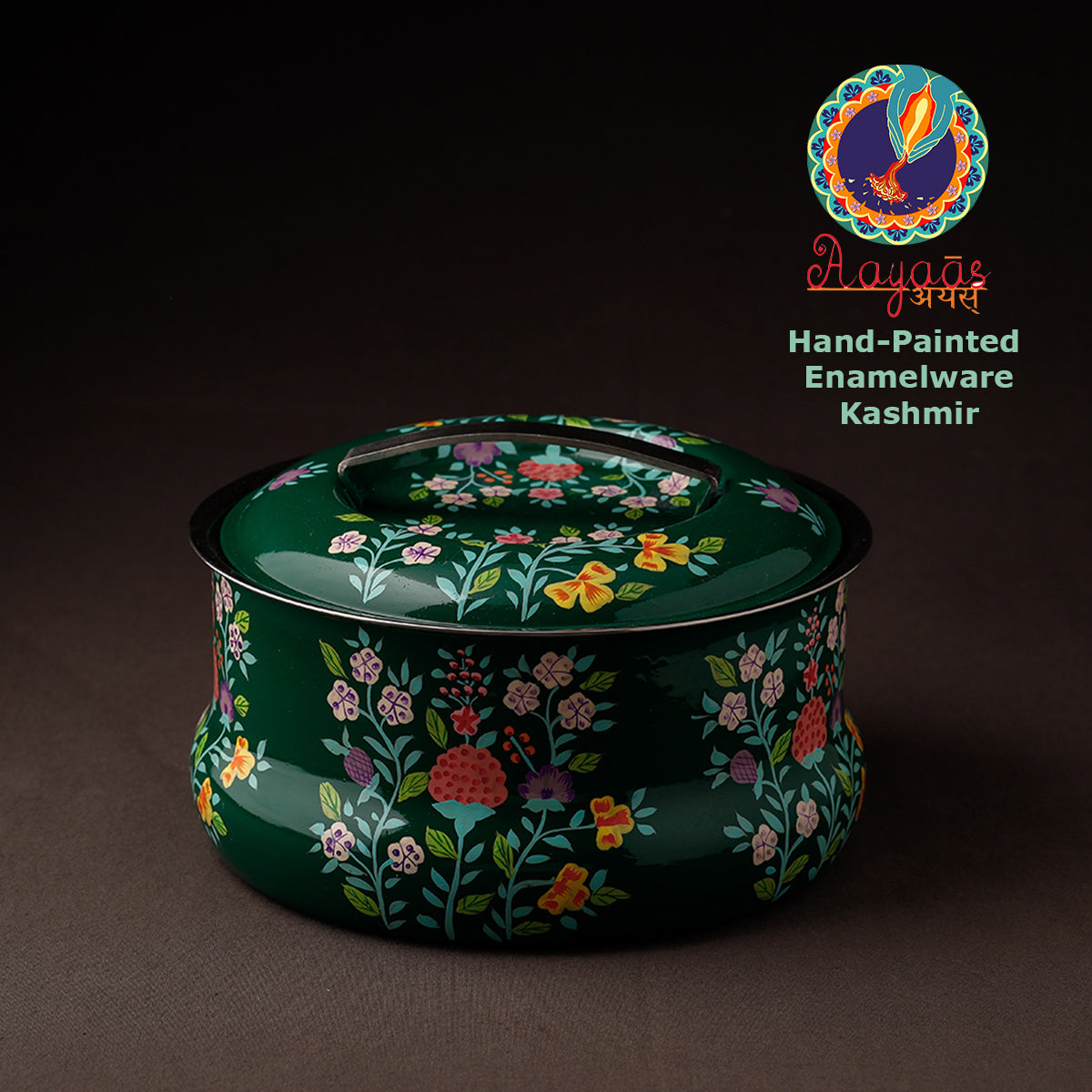 Floral Handpainted Enamelware Stainless Steel Casserole