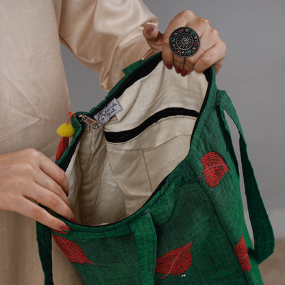 Green - Chandi Maati Kantha Work Cotton Tote Bag