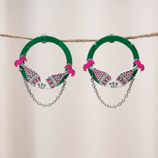 Jalpari - Madhubani Handpainted Wooden Earrings