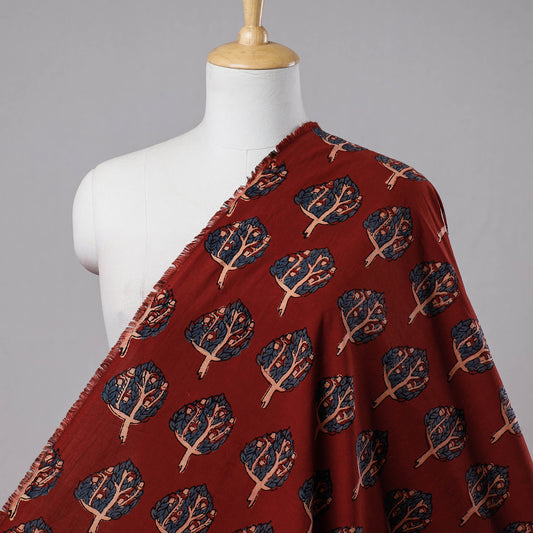 Red Large Motifs Ajrakh Hand Block Printed Cotton Fabric