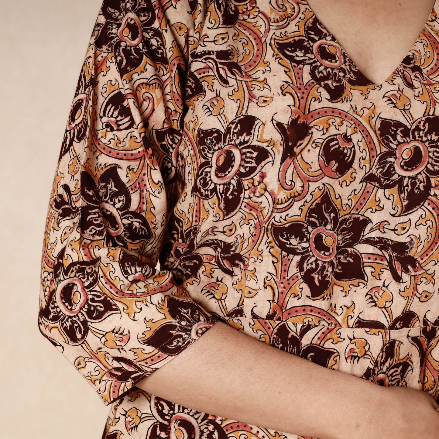 Buy Kalamkari Block Printing Cotton Flared Gher Dress Online l iTokri.com