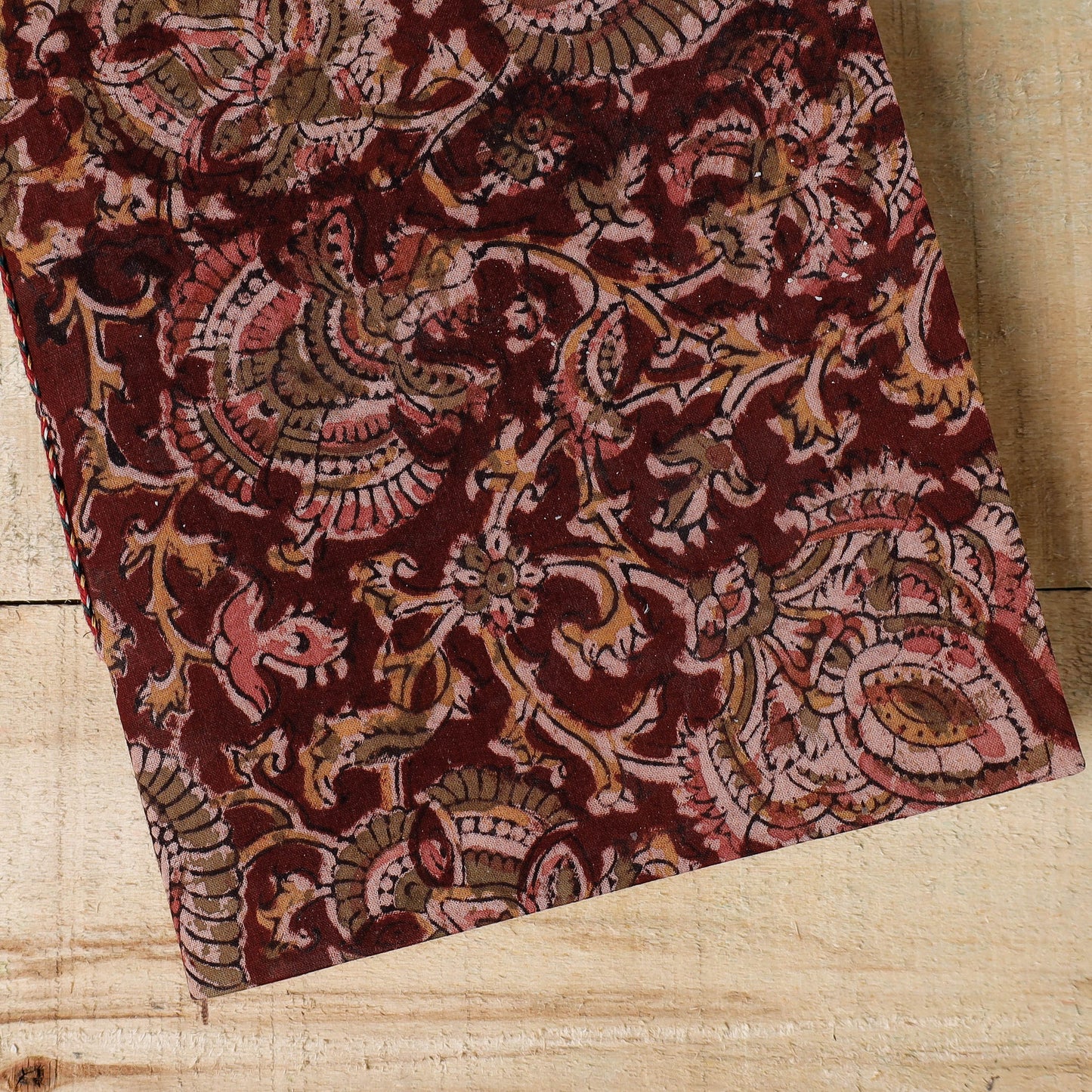 Red - Kalamkari Fabric Cover Handmade Paper Notebook (9 x 7 in)