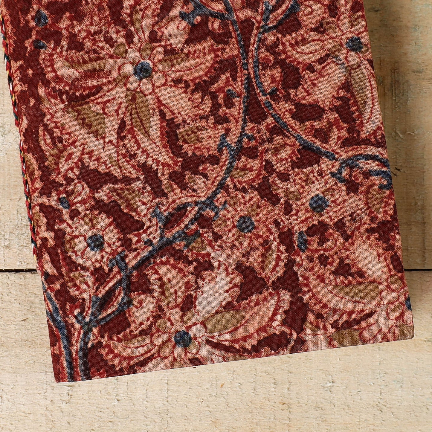 Red - Kalamkari Fabric Cover Handmade Paper Notebook (7 x 5 in)