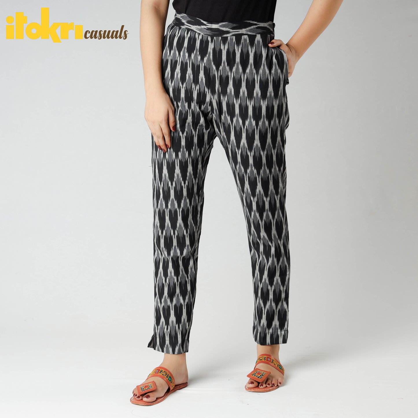iTokri Casuals - Ikat Cotton Tapered Casual Pant for Women
