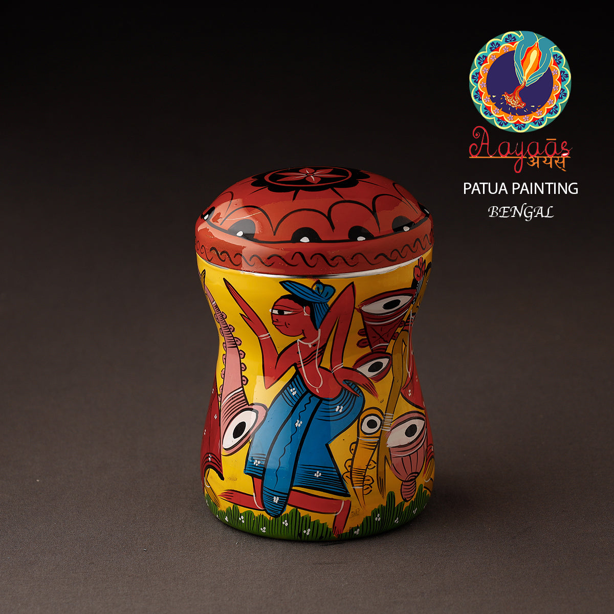 Bengal Patua Handpainted Akashmoni Wooden Coasters (Set of 4)