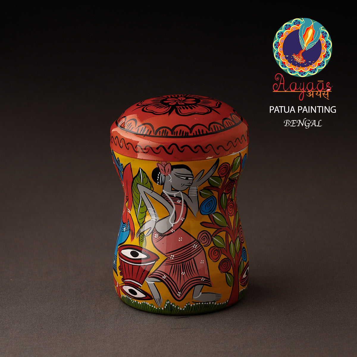 Multicolor Bengal Patua Handpainted Stainless Steel Multi Utility Canister