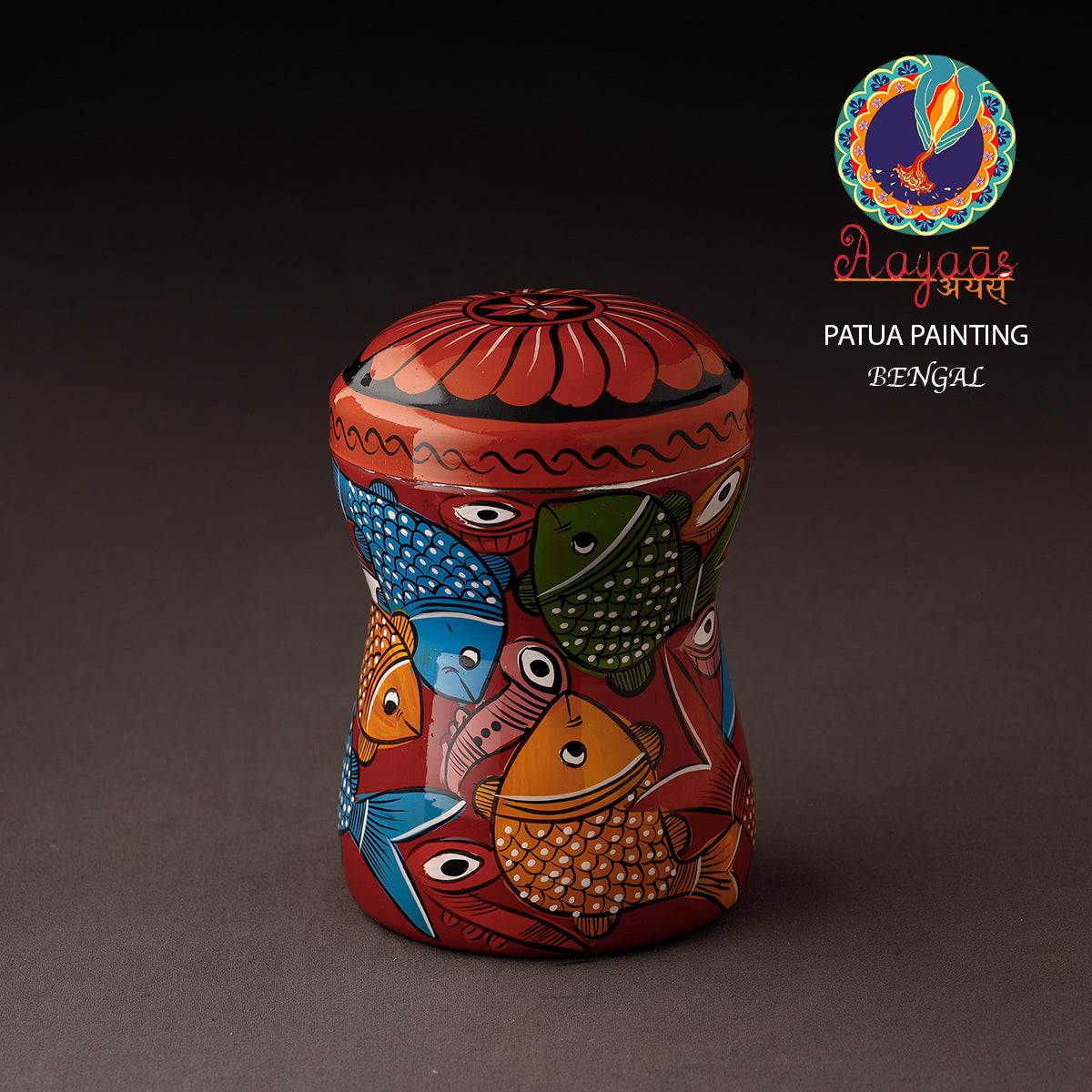 Red Bengal Patua Handpainted Stainless Steel Multi Utility Canister
