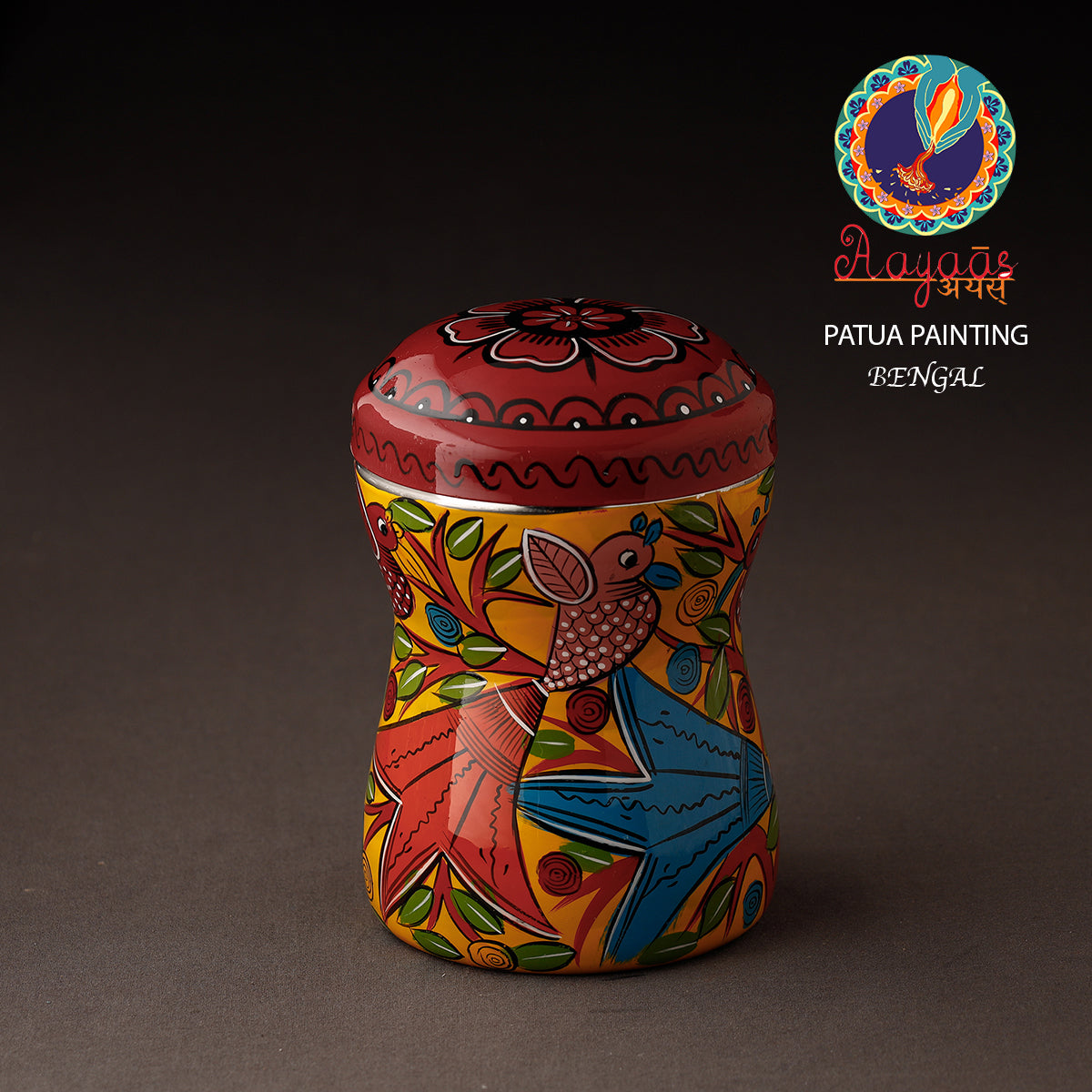Multicolor Bengal Patua Handpainted Stainless Steel Multi Utility Canister