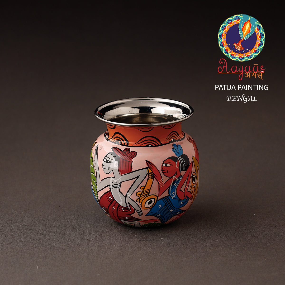 Bengal Patua Handpainted Stainless Steel Lota / Pooja Kalash