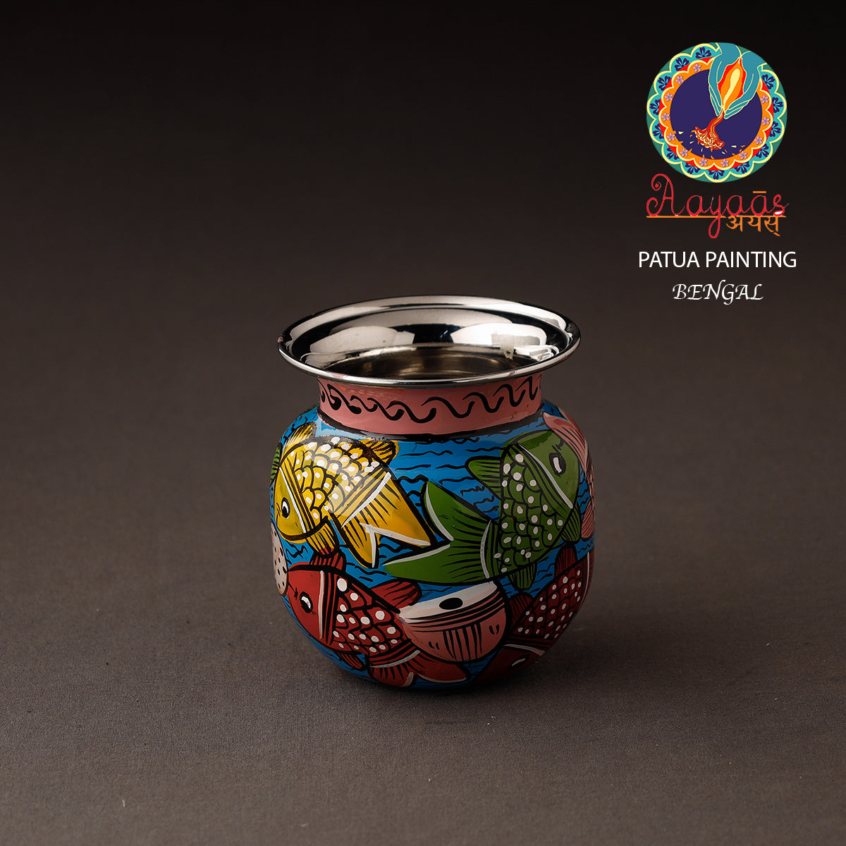 Bengal Patua Handpainted Stainless Steel Lota / Pooja Kalash