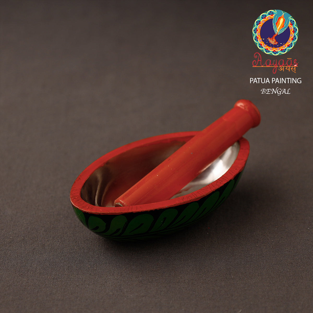 Bengal Patua Handpainted Mortar and Pestle Set