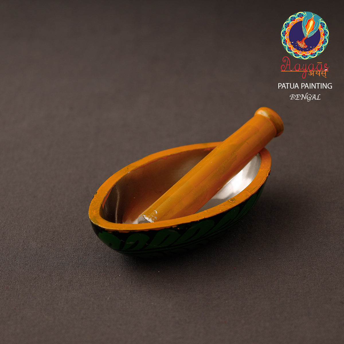 Bengal Patua Handpainted Stainless Steel Mortar And Pestle