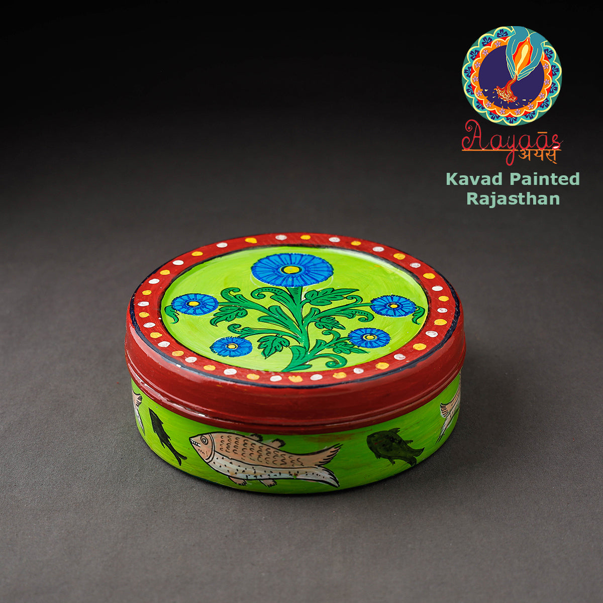 Kavad Handpainted Stainless Steel Green Masala Box