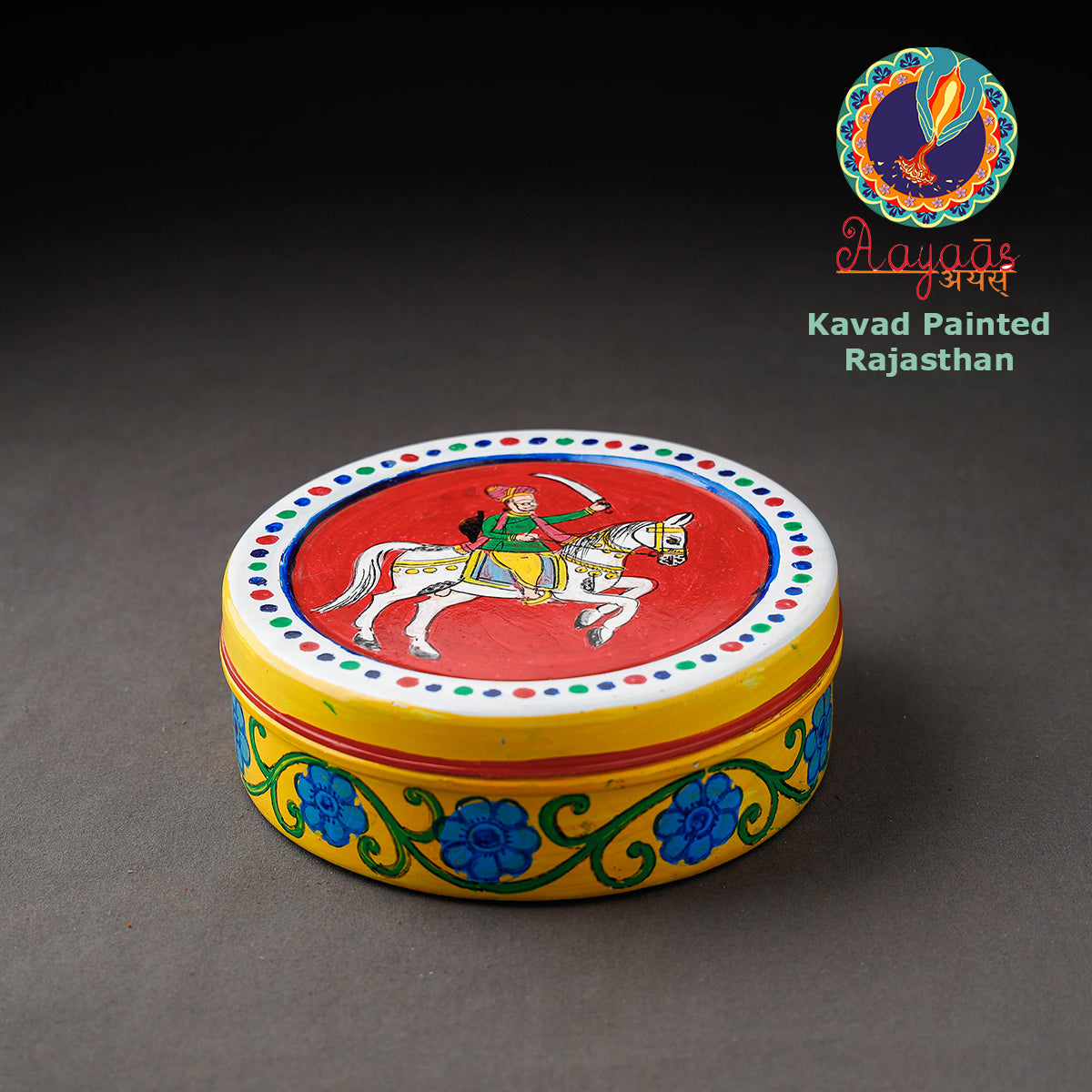 Kavad Handpainted Stainless Steel Yellow Masala Box