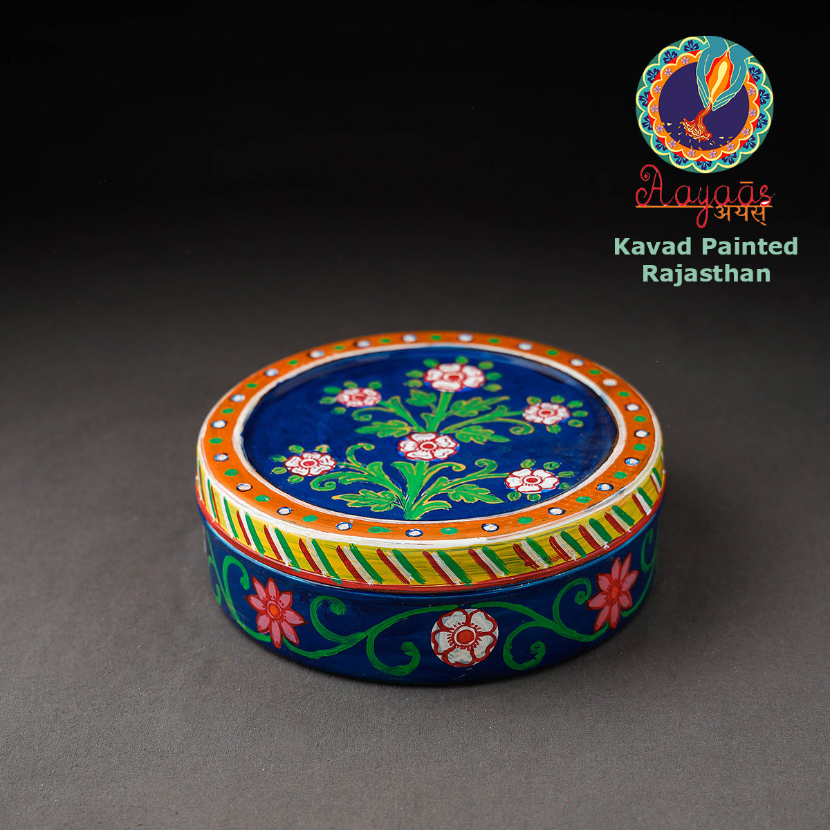 Blue Kavad Handpainted Stainless Steel Masala Box