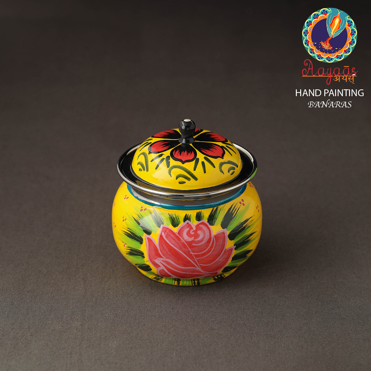 Banaras Handpainted Stainless Steel Small Ghee Pot