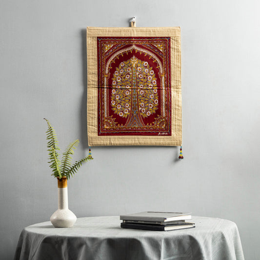 The Tree of Life Traditional Rogan Art Painted Wall Hanging by Jabbar Khatri (18 x 14 in)