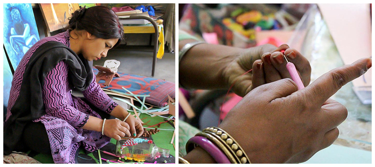 artisan doing quilling art