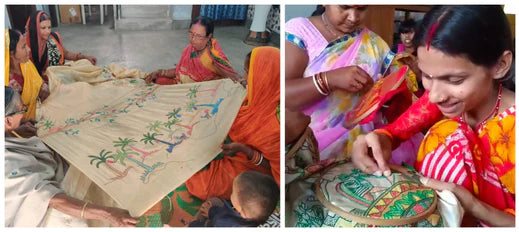 women's doing sujani embroidery