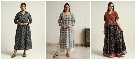  Ajrakh Print Dresses, Kurtas, Skirts