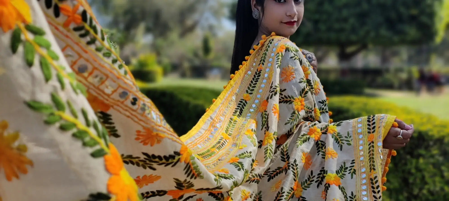 Contemporary Twist: Fusion of Hand-Embroidery Phulkari on Dupattas