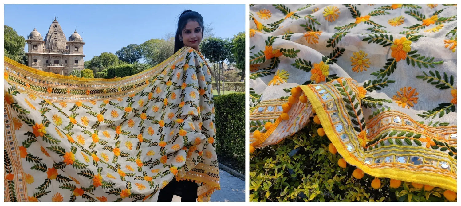 Phulkari embroidery on a dupatta