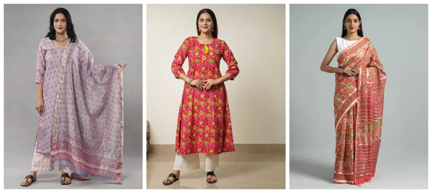  Sanganeri Block Printed Suit sets, Kurtas, Sarees