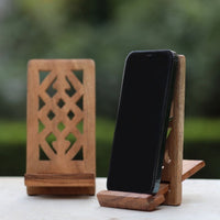 Handcarved wooden mobile stands