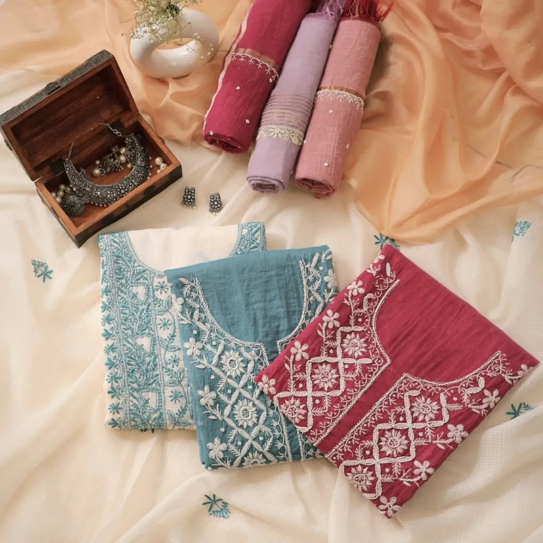Lucknowi chikankari suit material sets