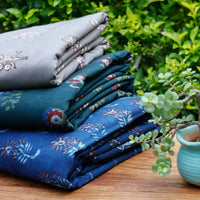 itokri nandana prints fabrics. This fabric showcases intricate block printed motifs inspired by nature. Nandana is a rare and unique craft from Tarapur village in Madhya Pradesh