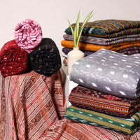 itokri sambalpuri ikat fabrics. Sambalpuri ikat cotton fabric from odisha with traditional motifs like shankha (shell), chakra (wheel), and phula (flower) by master artisans from the eastern states of India. 